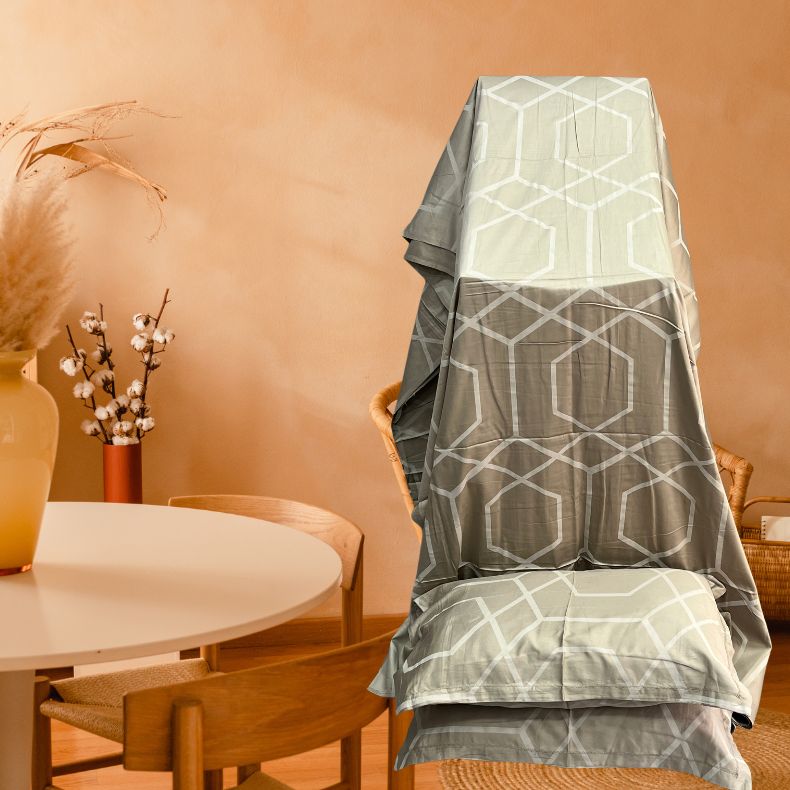 Beige Abstract Double Bedsheet with Pillow Covers/108" x 108" - Laces and Frills