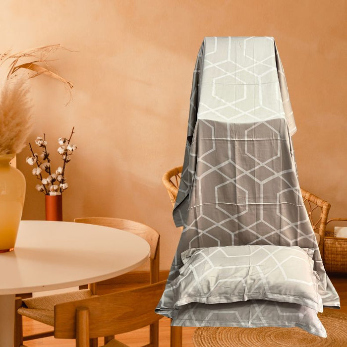 Light Brown Abstract Double Bedsheet with Pillow Covers/108" x 108" - Laces and Frills