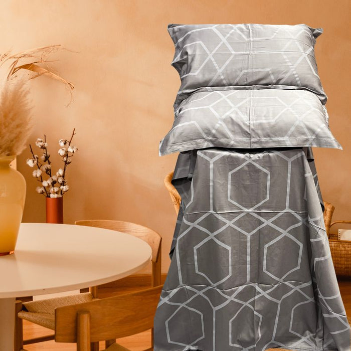Grey Abstract Double Bedsheet with Pillow Covers/108" x 108" - Laces and Frills