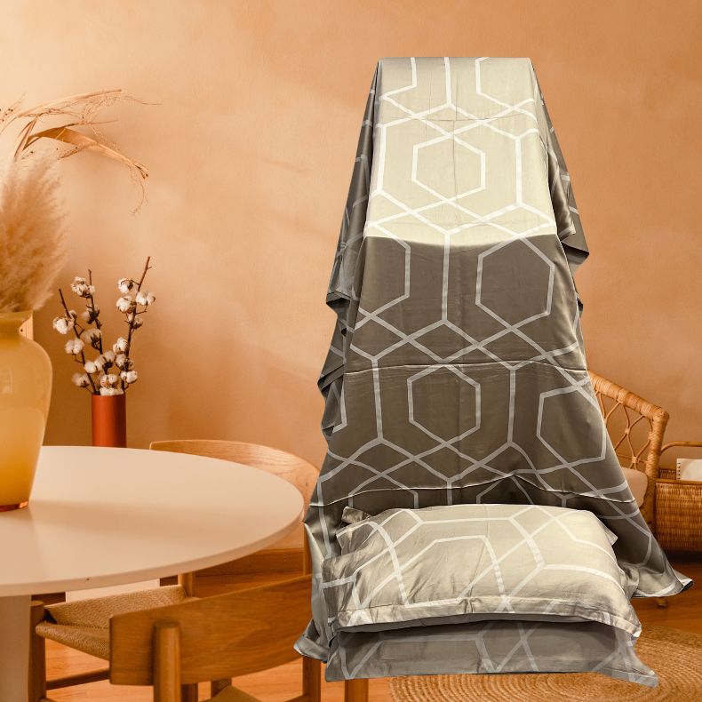 Brown Abstract Double Bedsheet with Pillow Covers/108" x 108" - Laces and Frills