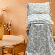 White/Cream Leafy Double Bedsheet with Pillow Covers/108" x 108" - Laces and Frills