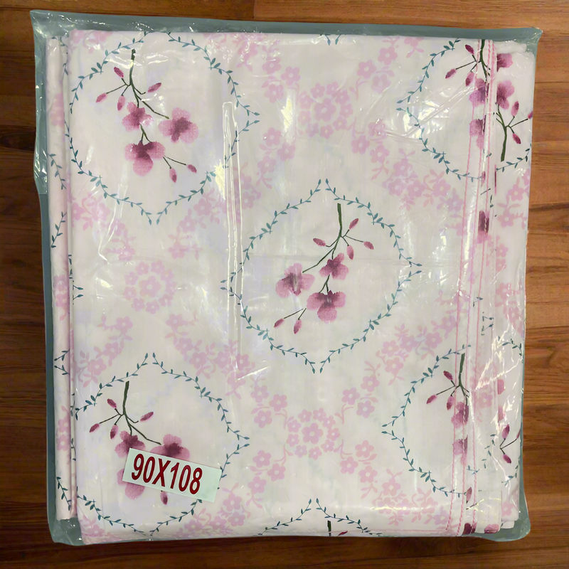 Light Pink Garden Double Bedsheet with Pillow Covers/90" x 108" - Laces and Frills