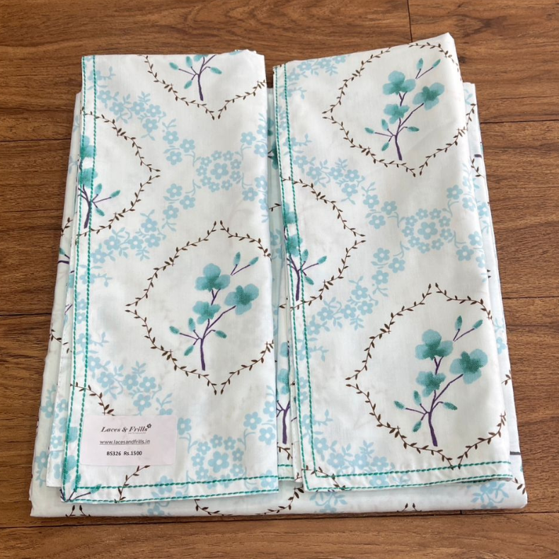 Sea Green Garden Double Bedsheet with Pillow Covers/90" x 108" - Laces and Frills
