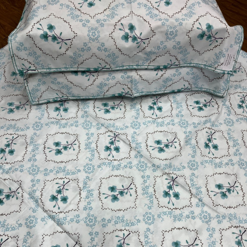 Sea Green Garden Double Bedsheet with Pillow Covers/90" x 108" - Laces and Frills