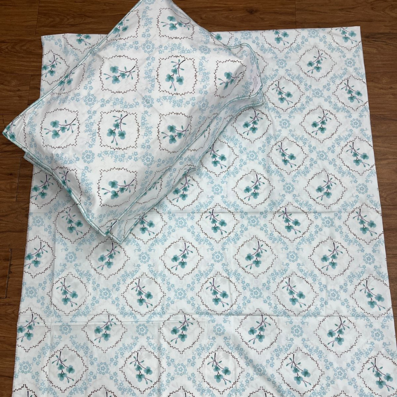 Sea Green Garden Double Bedsheet with Pillow Covers/90" x 108" - Laces and Frills