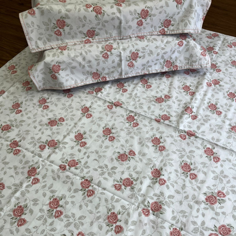 Pink Floral Double Bedsheet with Pillow Covers/90" x 108" - Laces and Frills