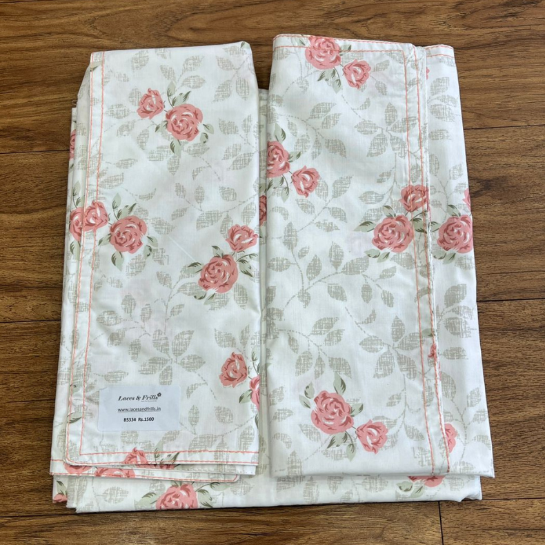 Pink Floral Double Bedsheet with Pillow Covers/90" x 108" - Laces and Frills