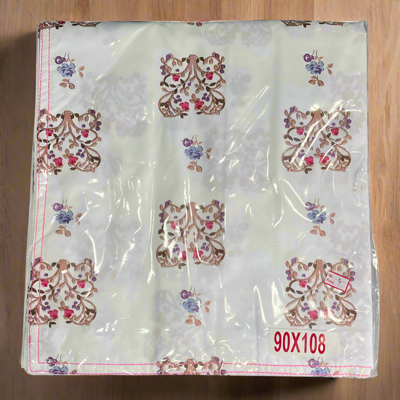 White/Beige/Red Floral Double Bedsheet with Pillow Covers/90" x 108" - Laces and Frills