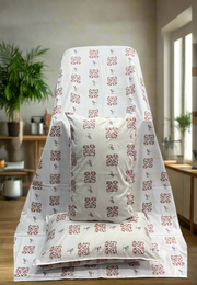 White/Beige/Red Floral Double Bedsheet with Pillow Covers/90" x 108" - Laces and Frills