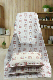 White/Beige/Red Floral Double Bedsheet with Pillow Covers/90" x 108" - Laces and Frills