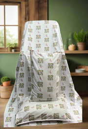 White/Green/Red Floral Double Bedsheet with Pillow Covers/90" x 108" - Laces and Frills