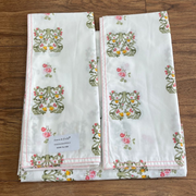 White/Green/Red Floral Double Bedsheet with Pillow Covers/90" x 108" - Laces and Frills