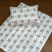 White/Green/Red Floral Double Bedsheet with Pillow Covers/90" x 108" - Laces and Frills