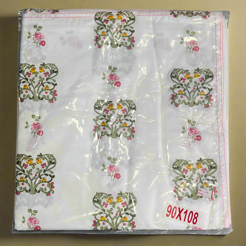 White/Green/Red Floral Double Bedsheet with Pillow Covers/90" x 108" - Laces and Frills