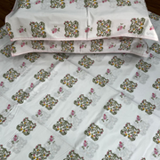 White/Green/Red Floral Double Bedsheet with Pillow Covers/90" x 108" - Laces and Frills