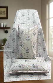 White/Pink Floral Double Bedsheet with Pillow Covers/90" x 108" - Laces and Frills