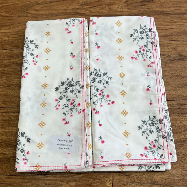 White/Pink Floral Double Bedsheet with Pillow Covers/90" x 108" - Laces and Frills