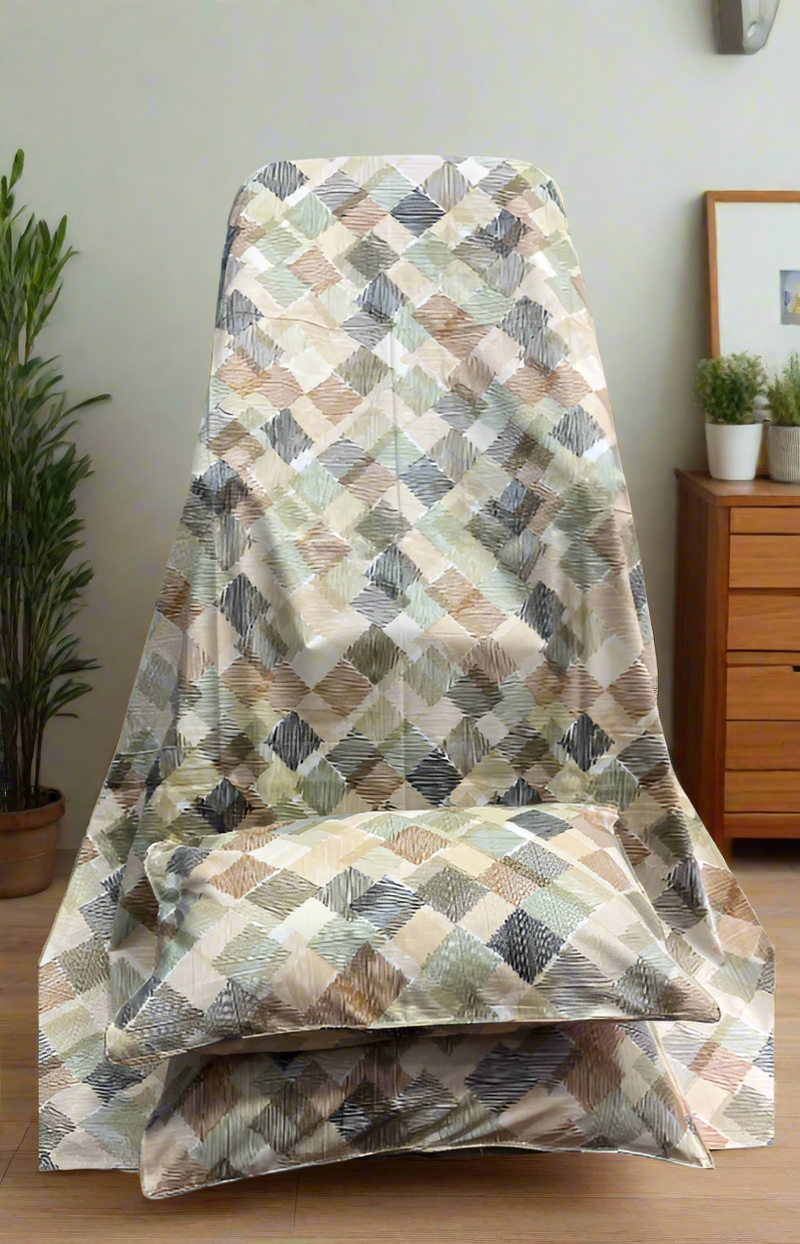 Mustard Abstract Double Bedsheet with Pillow Covers/90" x 108" - Laces and Frills