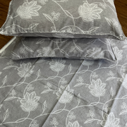 Grey Floral Double Bedsheet with Pillow Covers/90" x 108" - Laces and Frills