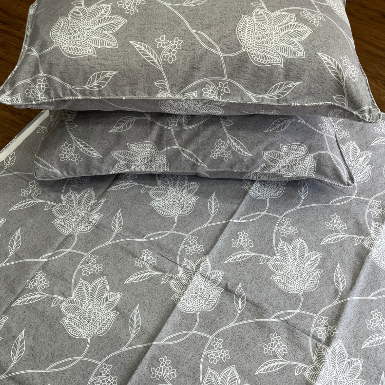 Grey Floral Double Bedsheet with Pillow Covers/90" x 108" - Laces and Frills