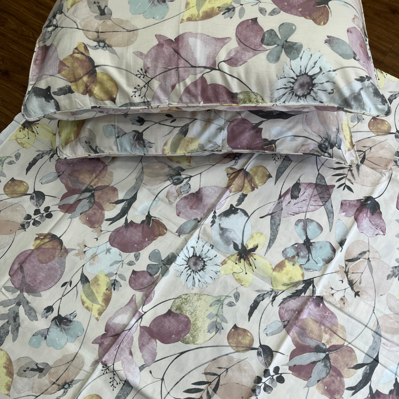 Cream Garden Double Bedsheet with Pillow Covers/90" x 108" - Laces and Frills