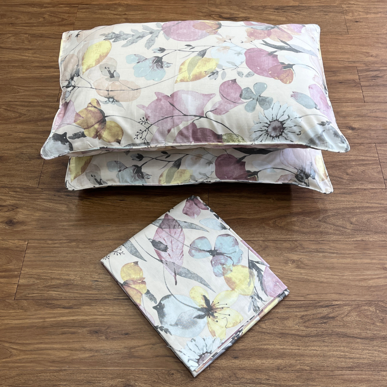 Cream Garden Double Bedsheet with Pillow Covers/90" x 108" - Laces and Frills