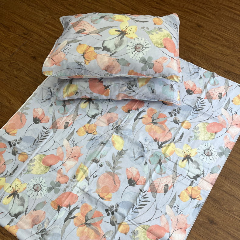 Light Blue Garden Double Bedsheet with Pillow Covers/90" x 108" - Laces and Frills