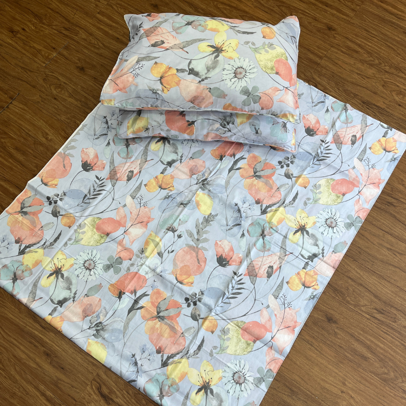 Light Blue Garden Double Bedsheet with Pillow Covers/90" x 108" - Laces and Frills