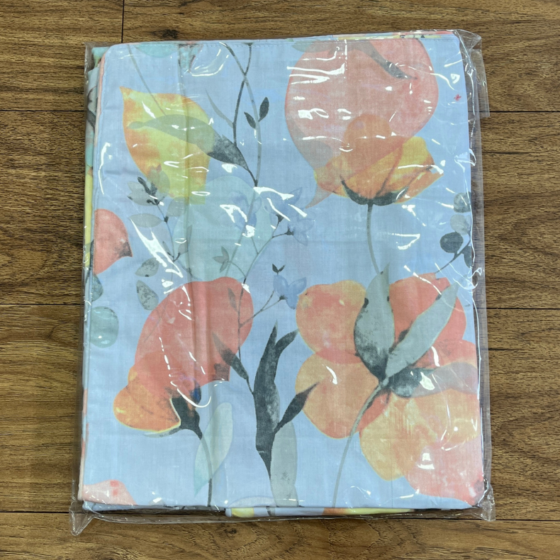 Light Blue Garden Double Bedsheet with Pillow Covers/90" x 108" - Laces and Frills