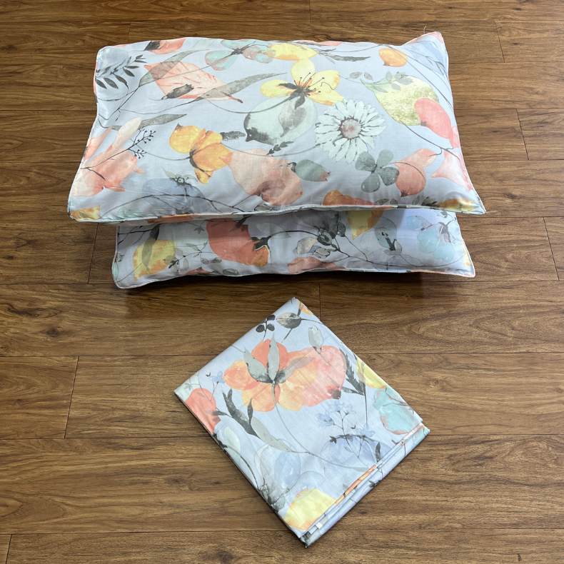 Light Blue Garden Double Bedsheet with Pillow Covers/90" x 108" - Laces and Frills