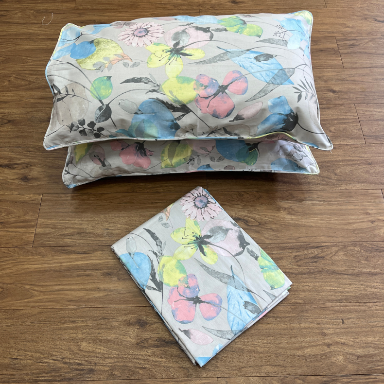 Beige Garden Double Bedsheet with Pillow Covers/90" x 108" - Laces and Frills