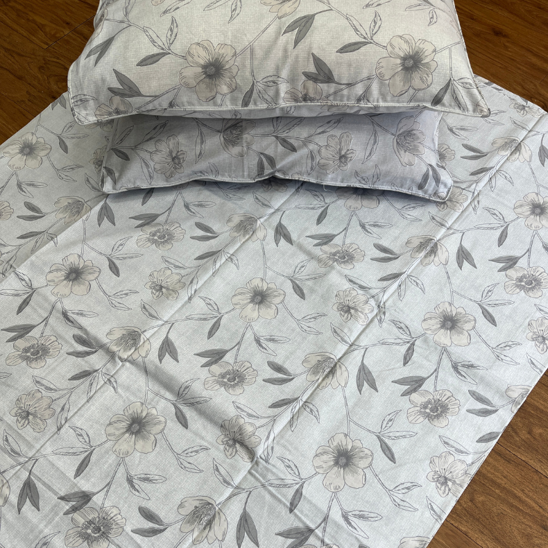 Light Blue Floral Garden Double Bedsheet with Pillow Covers/90" x 108" - Laces and Frills