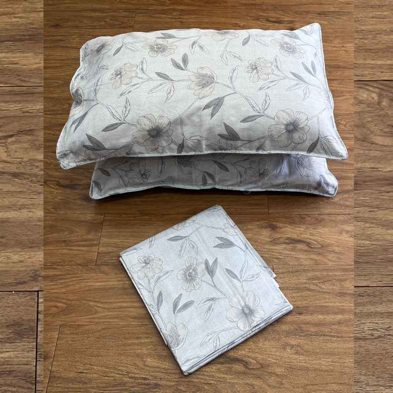 Light Blue Floral Garden Double Bedsheet with Pillow Covers/90" x 108" - Laces and Frills