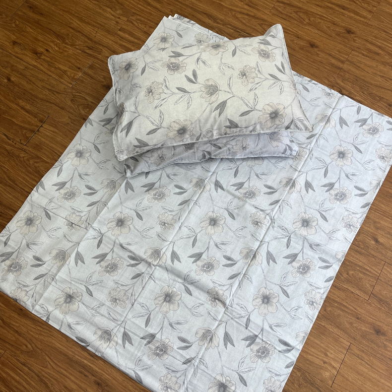 Light Blue Floral Garden Double Bedsheet with Pillow Covers/90" x 108" - Laces and Frills