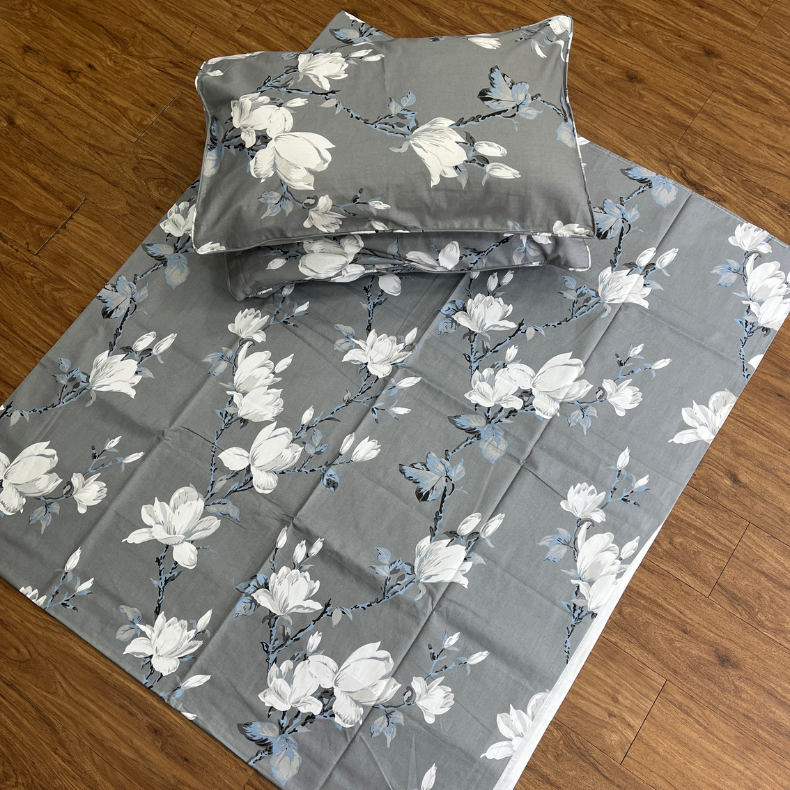Grey Floral Garden Double Bedsheet with Pillow Covers/90" x 108" - Laces and Frills