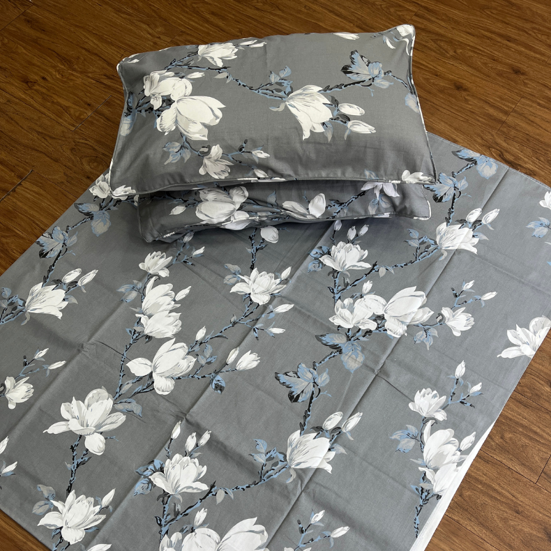 Grey Floral Garden Double Bedsheet with Pillow Covers/90" x 108" - Laces and Frills