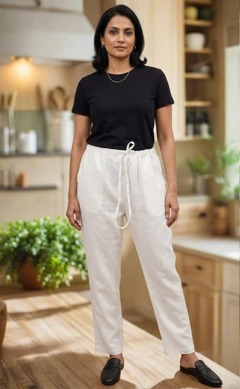 White Straight Pants . Pure Cotton Fabric | Laces and Frills