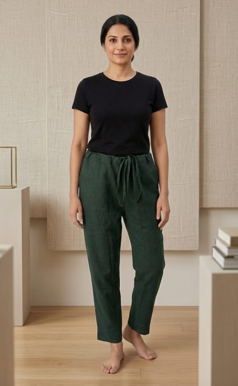 Bottle Green Straight Pants . Pure Cotton Fabric | Laces and Frills