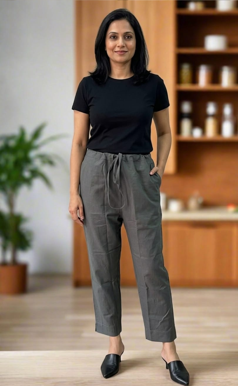 Ash Grey Straight Pants . Pure Cotton Fabric | Laces and Frills