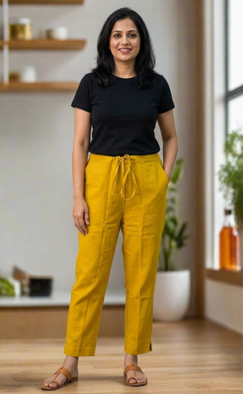 Mustard Yellow Straight Pants . Pure Cotton Fabric | Laces and Frills