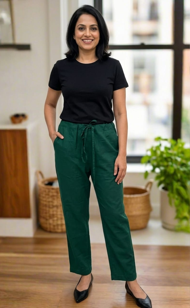 Bottle Green Straight Pants. Soft Breathable Fabric | Laces and Frills