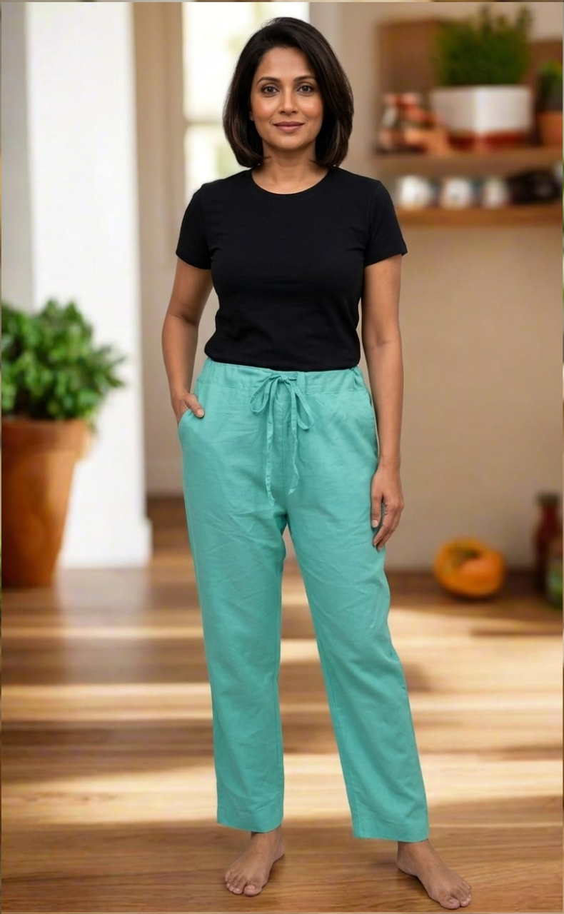 Sea Green Straight Pants. Soft Breathable Fabric | Laces and Frills