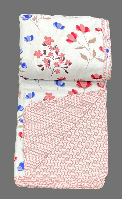 White/Pink Blanket | Dohar. Garden , Soft & Cozy. One Double bed Reversible | Laces and Frills - Laces and Frills