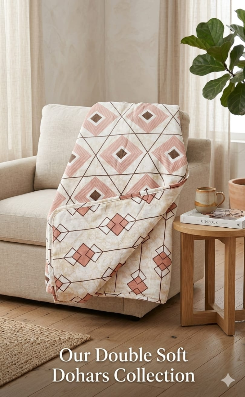 Peach Blanket | Dohar. Abstract, Soft & Cozy. One Double bed Reversible | Laces and Frills - Laces and Frills