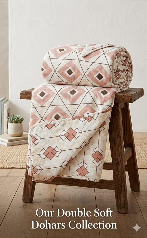 Peach Blanket | Dohar. Abstract, Soft & Cozy. One Double bed Reversible | Laces and Frills - Laces and Frills