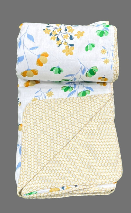 White/Mustard Blanket | Dohar. Floral, Soft & Cozy. One Double bed Reversible | Laces and Frills - Laces and Frills