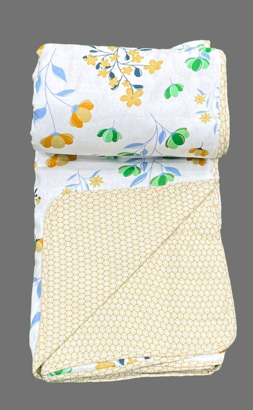 White/Mustard Blanket | Dohar. Floral, Soft & Cozy. One Double bed Reversible | Laces and Frills - Laces and Frills