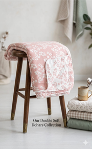 Blanket | Dohar. Peach/White Flora, Soft & Cozy. One Double bed Reversible | Laces and Frills - Laces and Frills