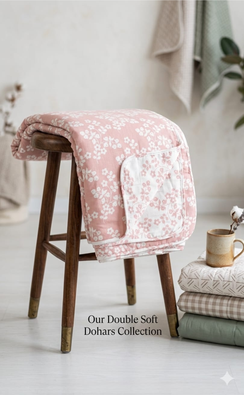 Blanket | Dohar. Peach/White Flora, Soft & Cozy. One Double bed Reversible | Laces and Frills - Laces and Frills