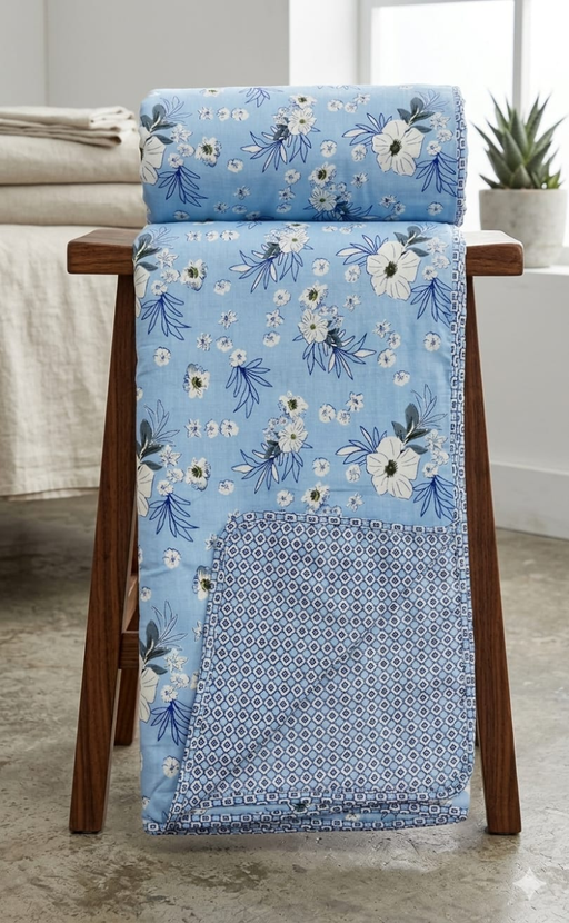 Blanket | Dohar. Blue Flora, Soft & Cozy. One Double bed Reversible | Laces and Frills - Laces and Frills